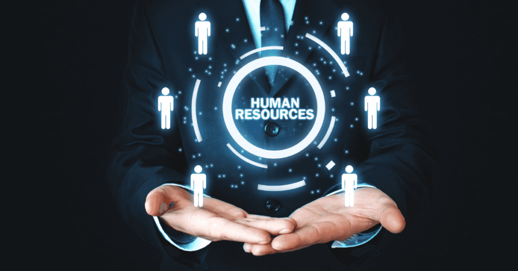 Icons of people connected in a network, representing human resources.